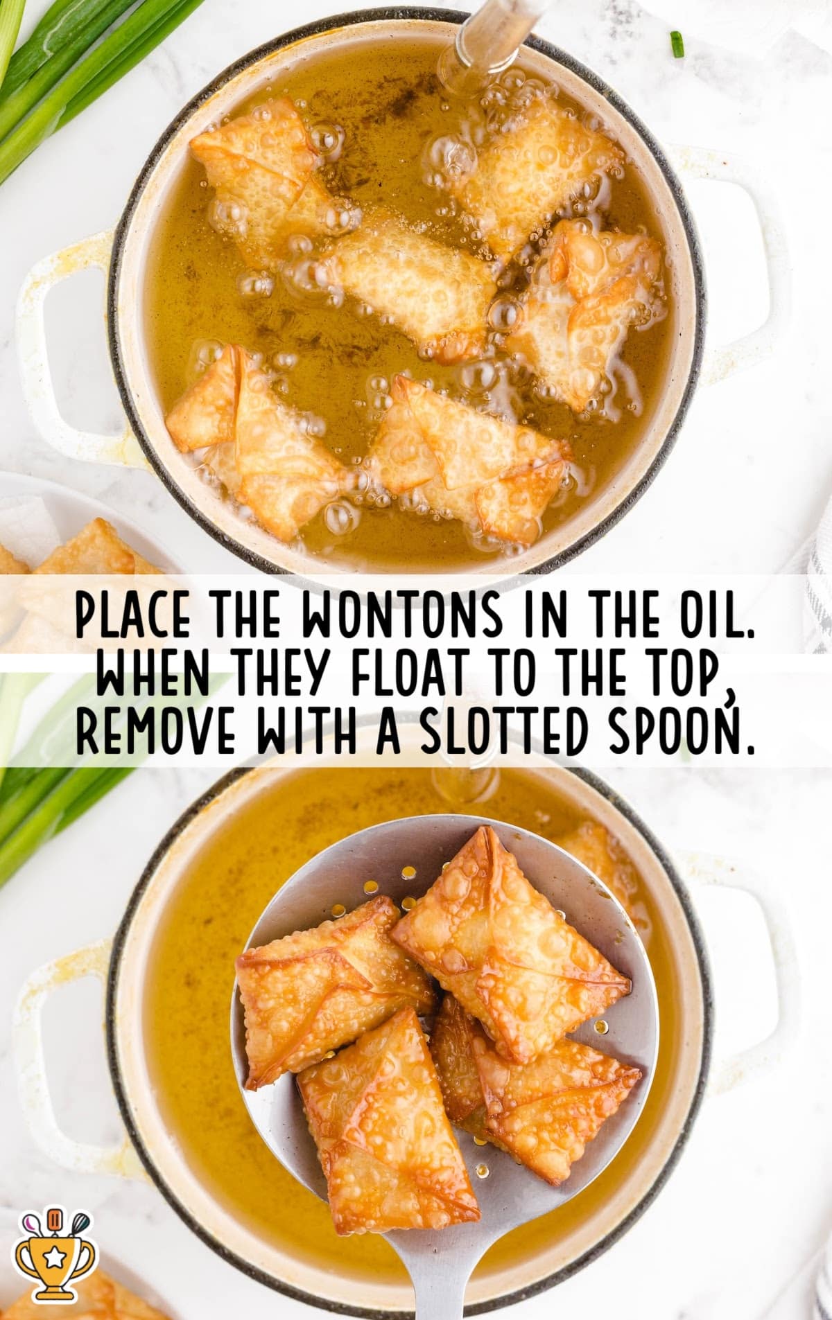 wontons placed in oil