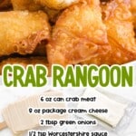 a bunch of Crab Rangoon and the written ingredients for making it