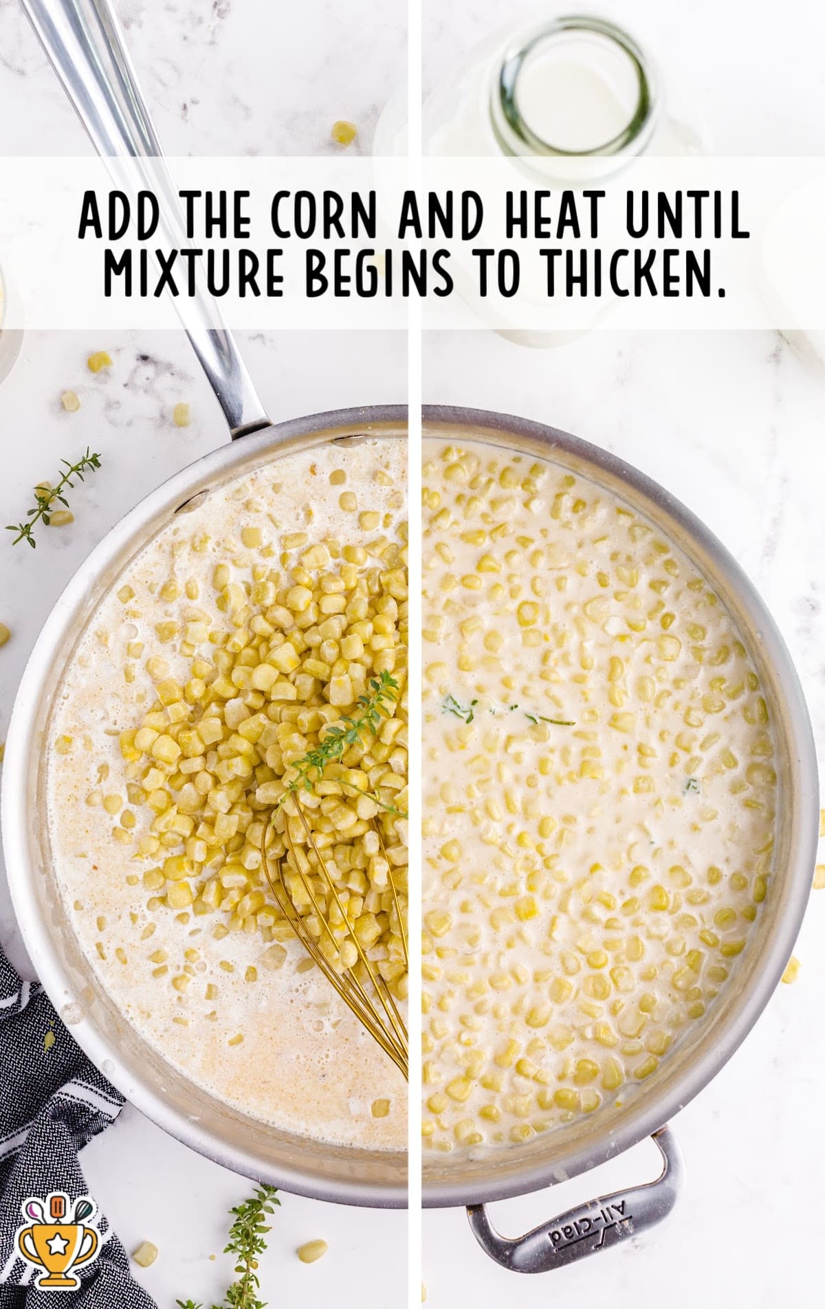 corn added in the pan