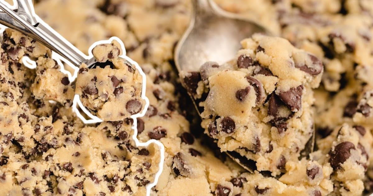 a spoon holding Edible Dough Recipe