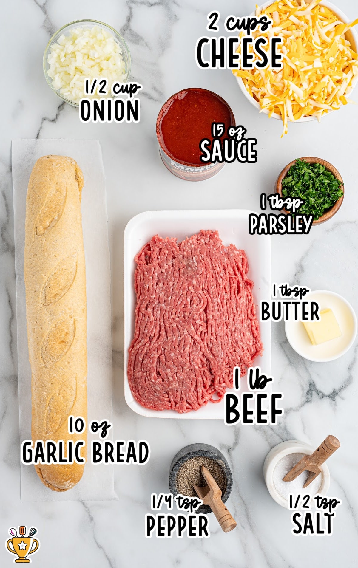 ingredients for making Sloppy Joe Garlic Bread