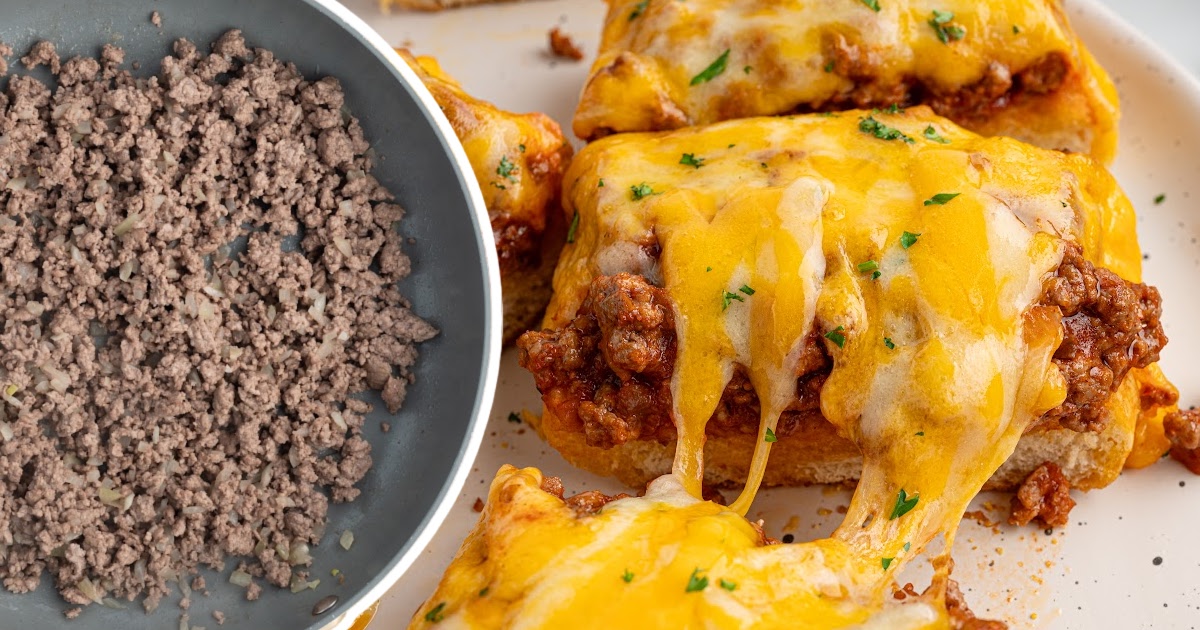 a piece of Sloppy Joe Garlic Bread on a plate