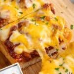 Sloppy Joe Garlic Bread cut into pieces