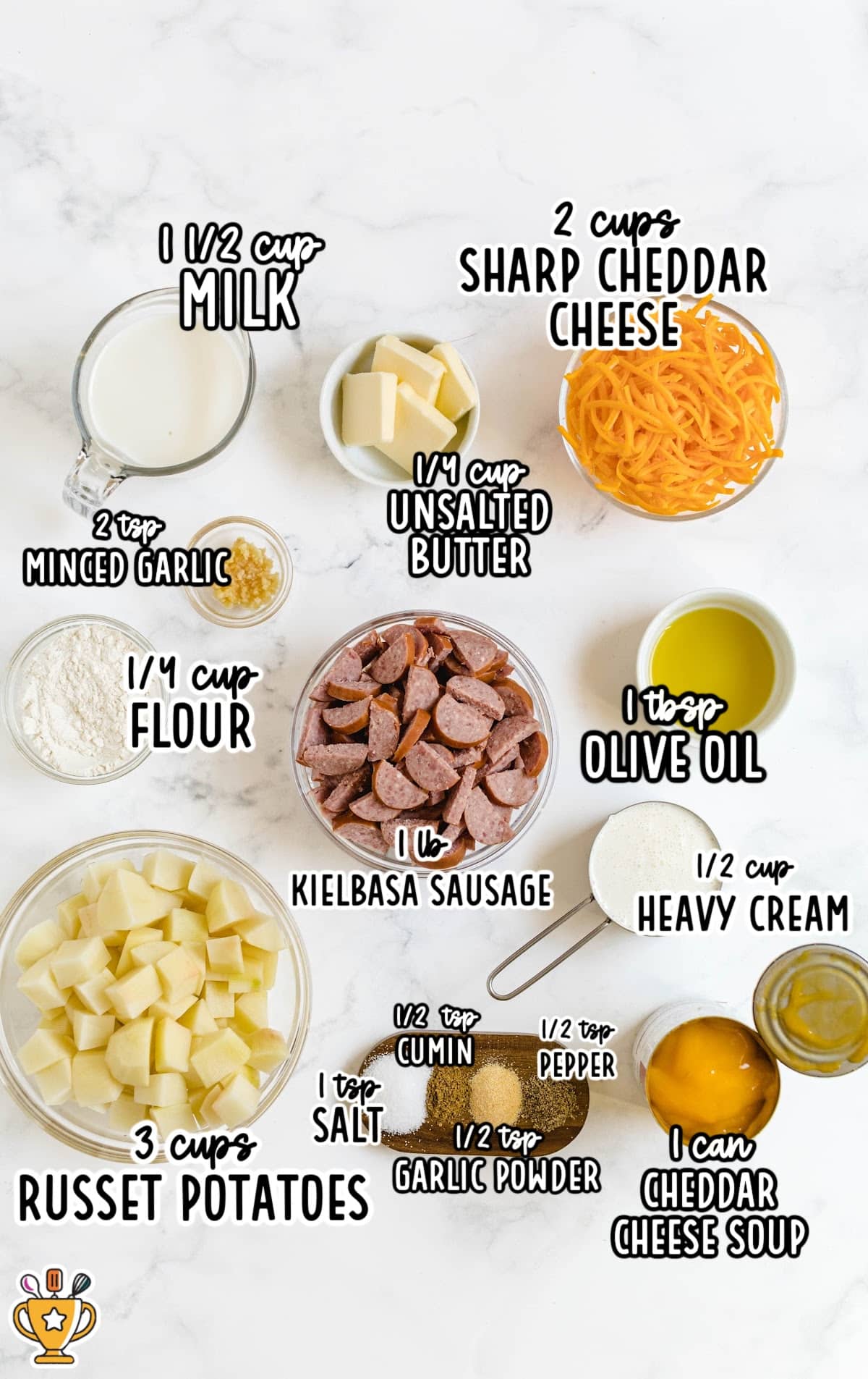ingredients for making Kielbasa and Potato Casserole