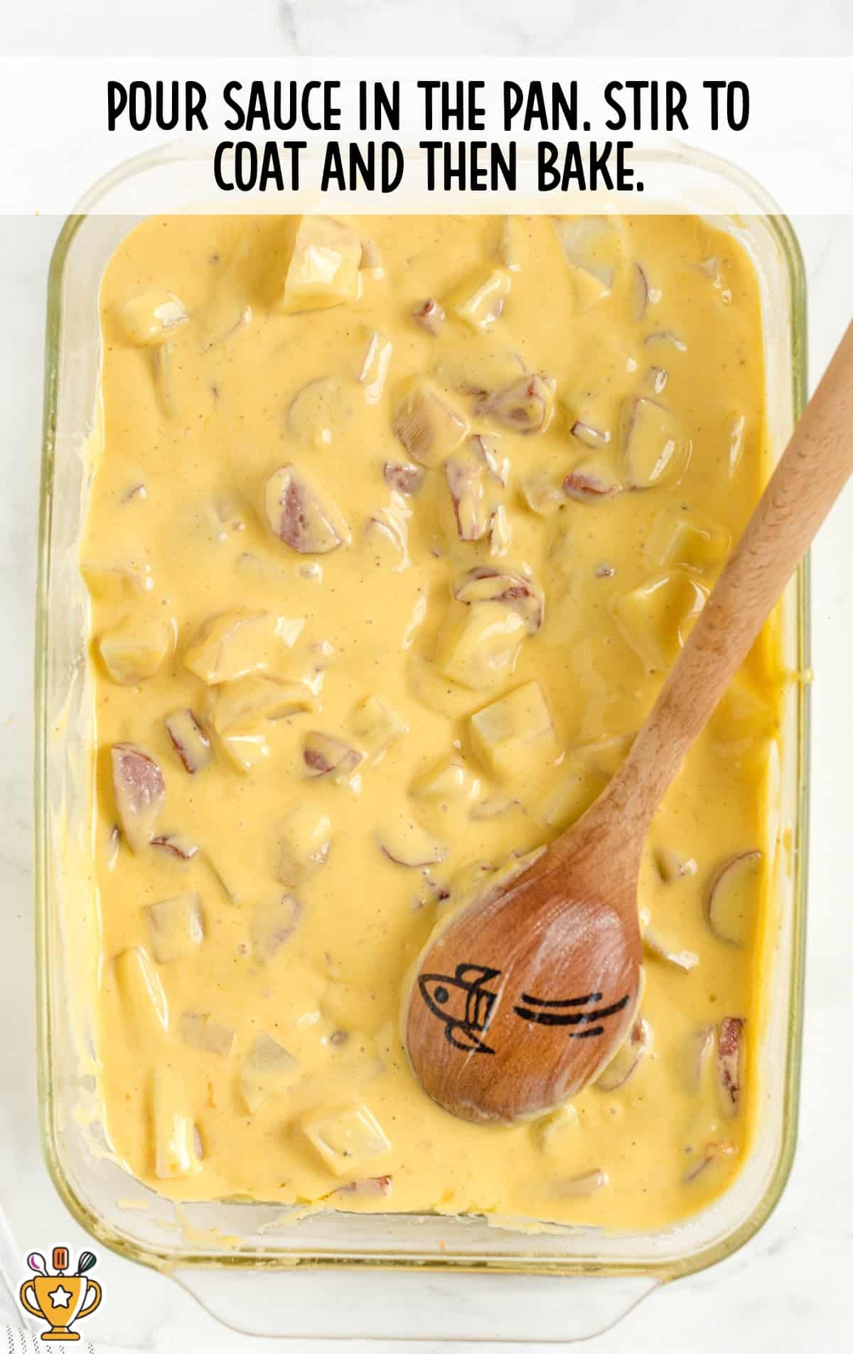 Kielbasa and Potato Casserole in a baking pan