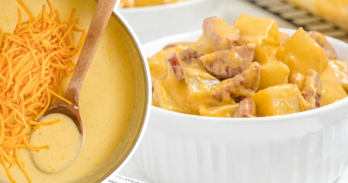 Kielbasa and Potato Casserole in a bowl and in a pan