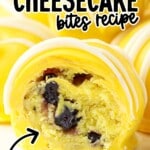 a Lemon Blueberry Cheesecake Bite cut into half