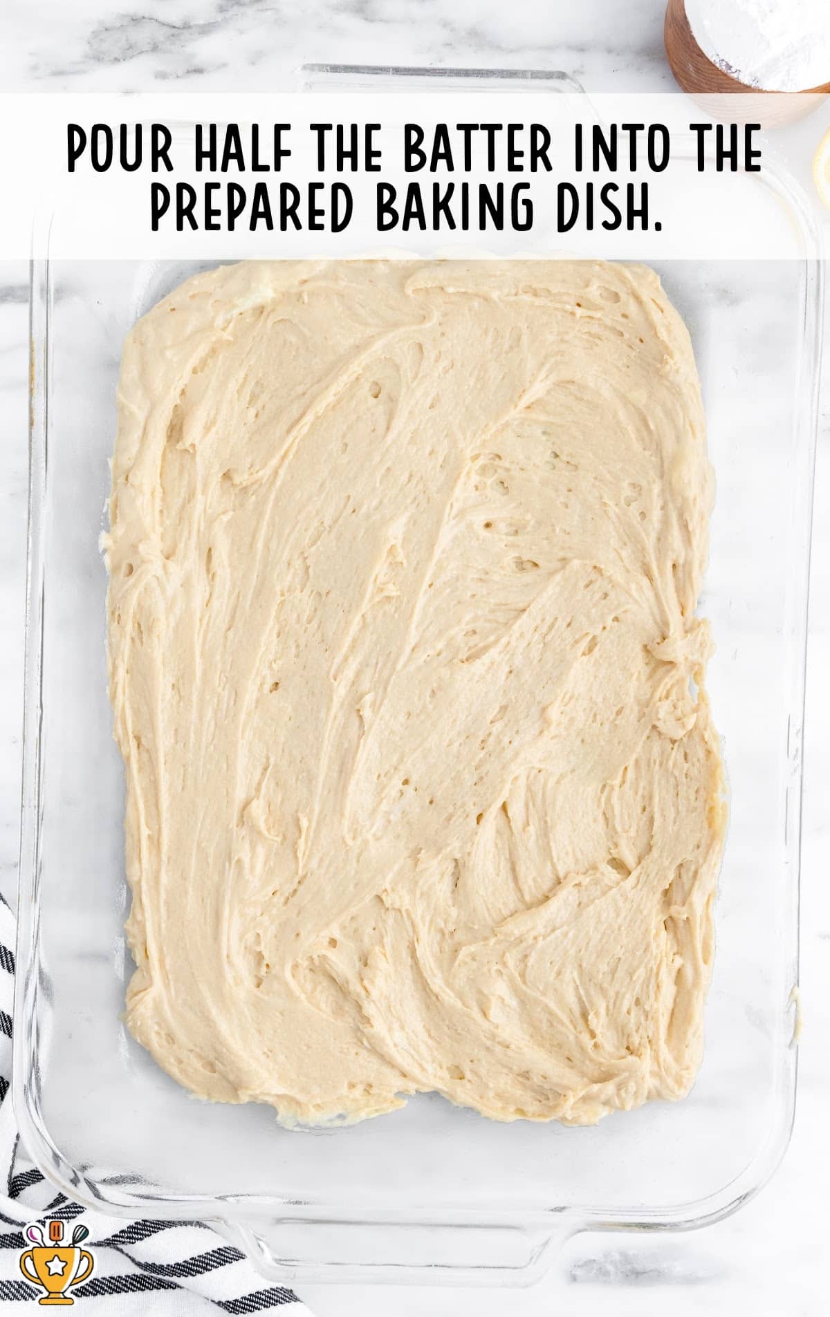 batter poured in a baking dish