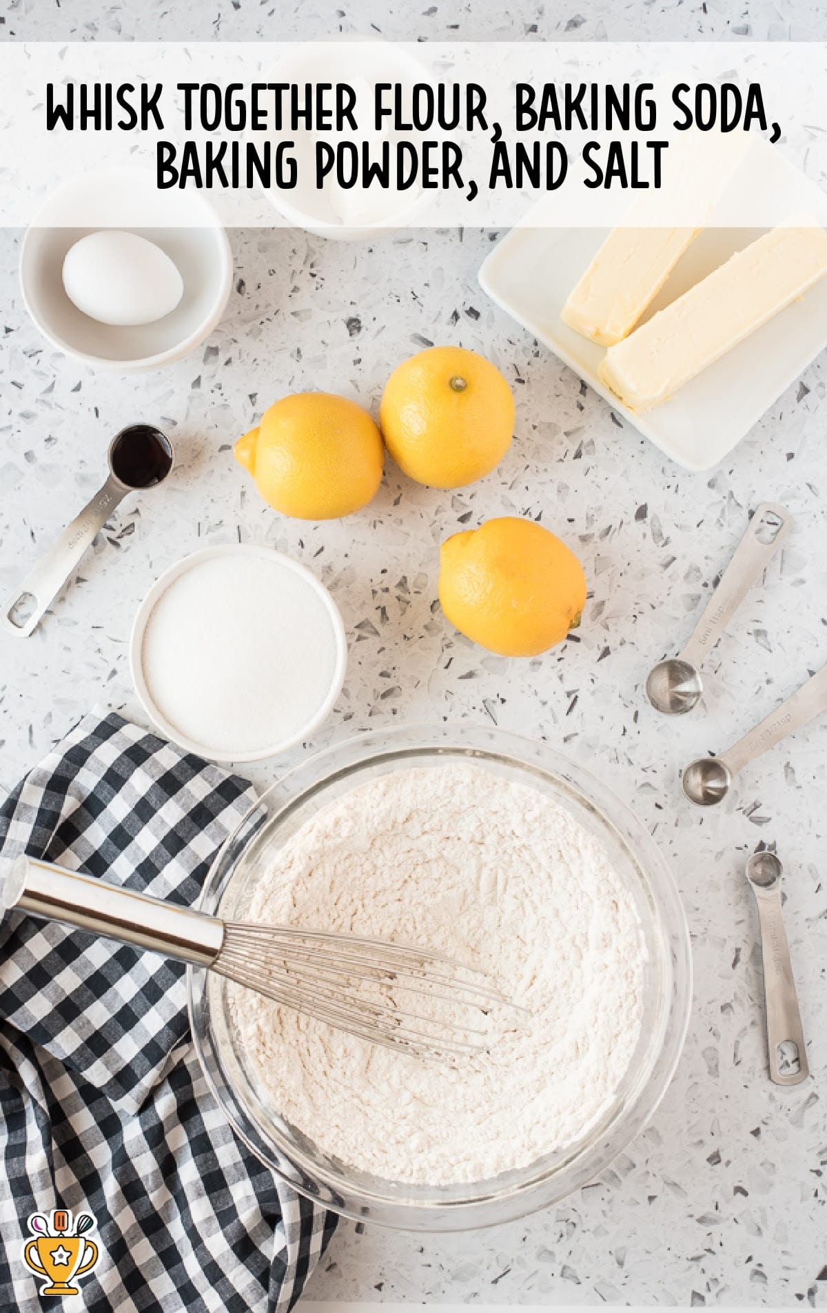 flour, baking soda, baking powder and salt added in a bowl