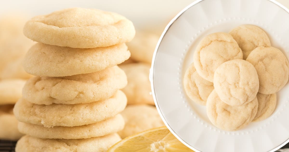 a pile of Lemon Sugar Cookies and some on a white plate