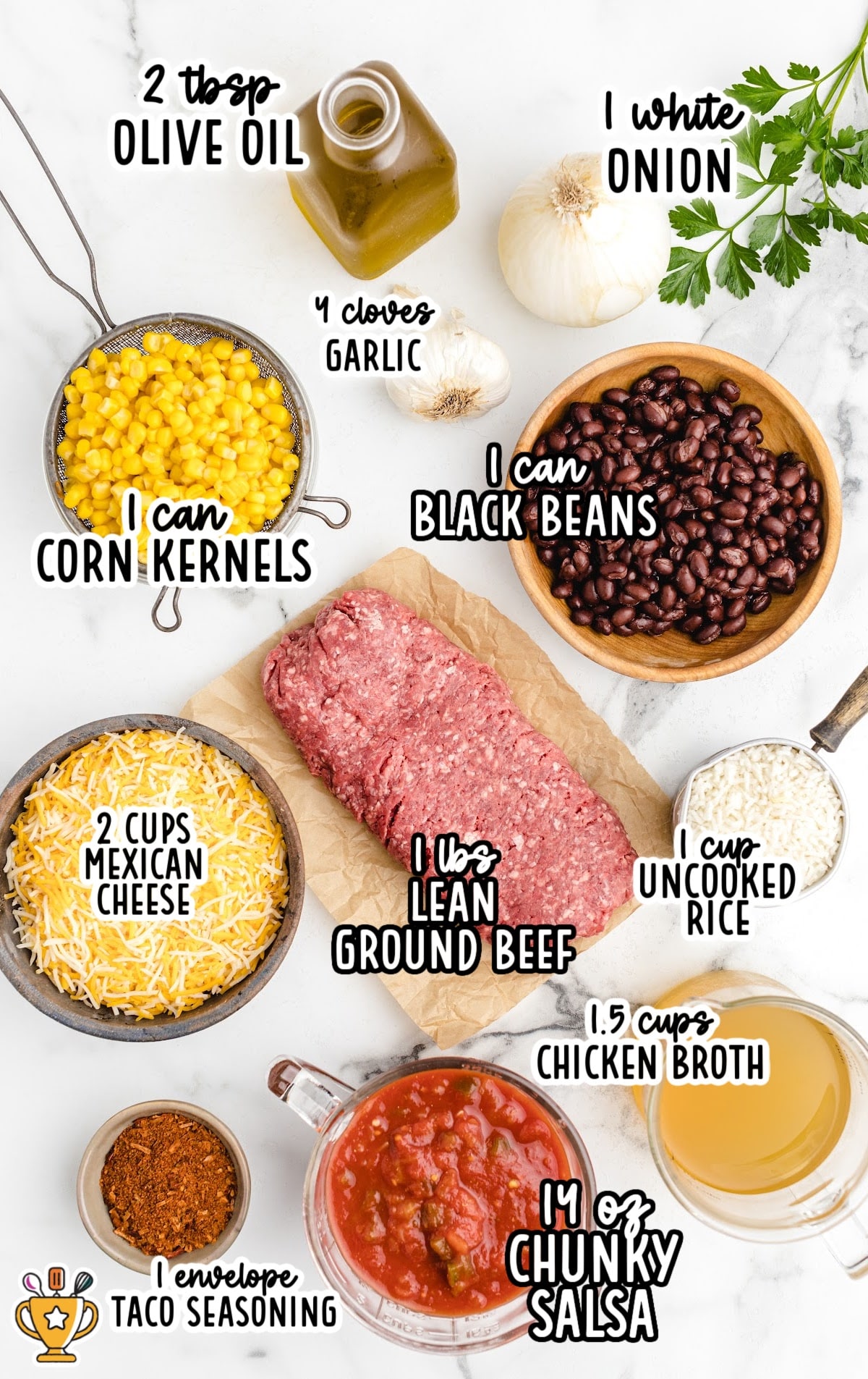 ingredients for making Mexican Beef and Rice Casserole