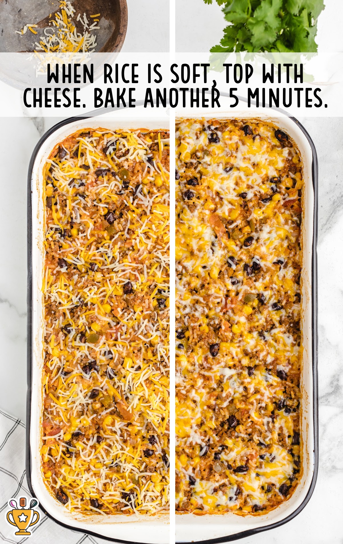 Mexican Beef and Rice Casserole in a baking dish