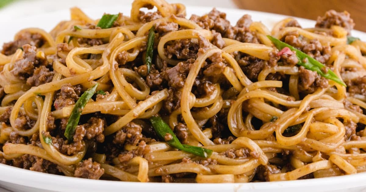 a close up photo of Mongolian Beef and Noodles
