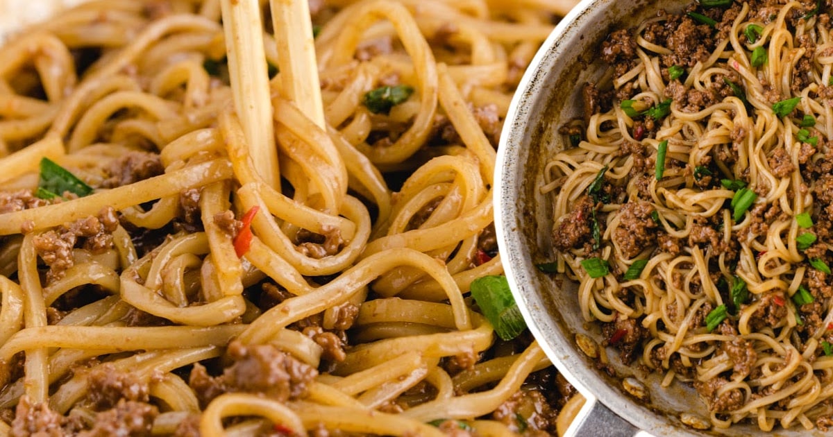 a close up photo of Mongolian Beef and Noodles