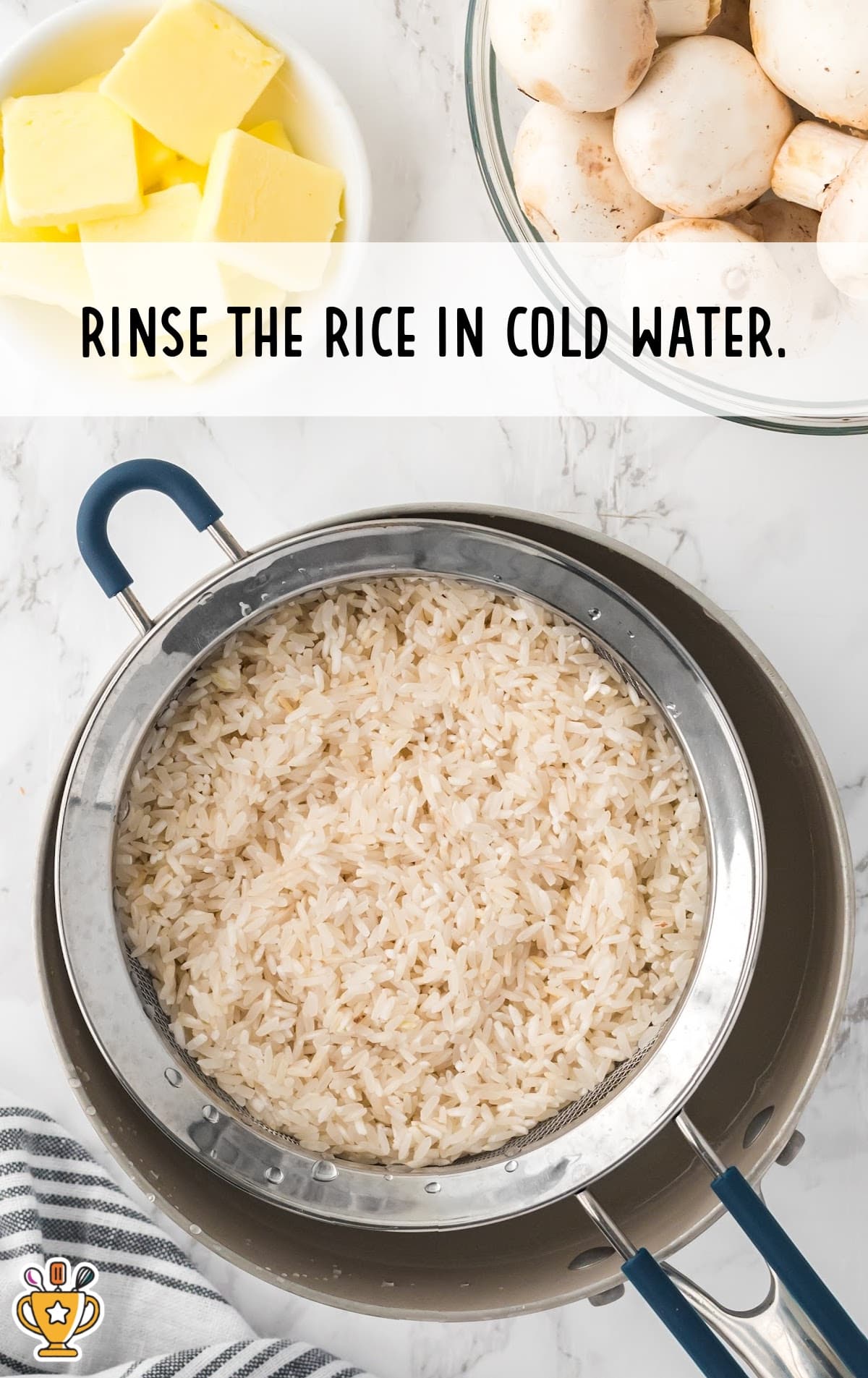 rice rinsed in cold water