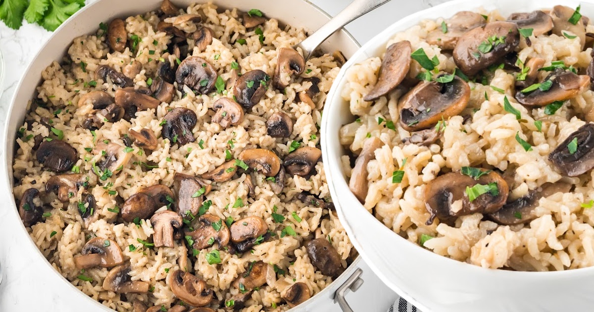 Mushroom Rice in a pot and in a bowl