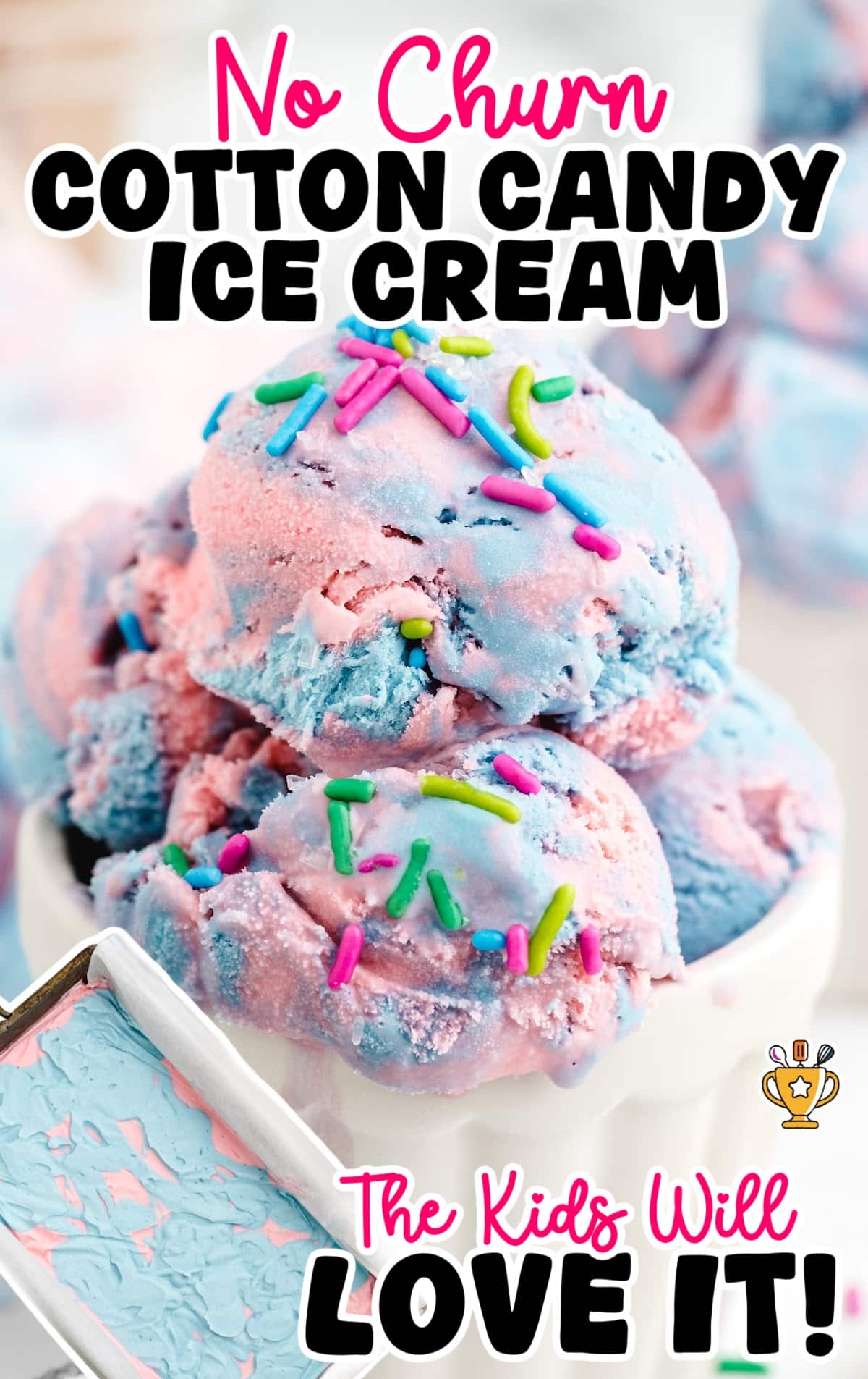 a cup full of No Churn Cotton Candy Ice Cream