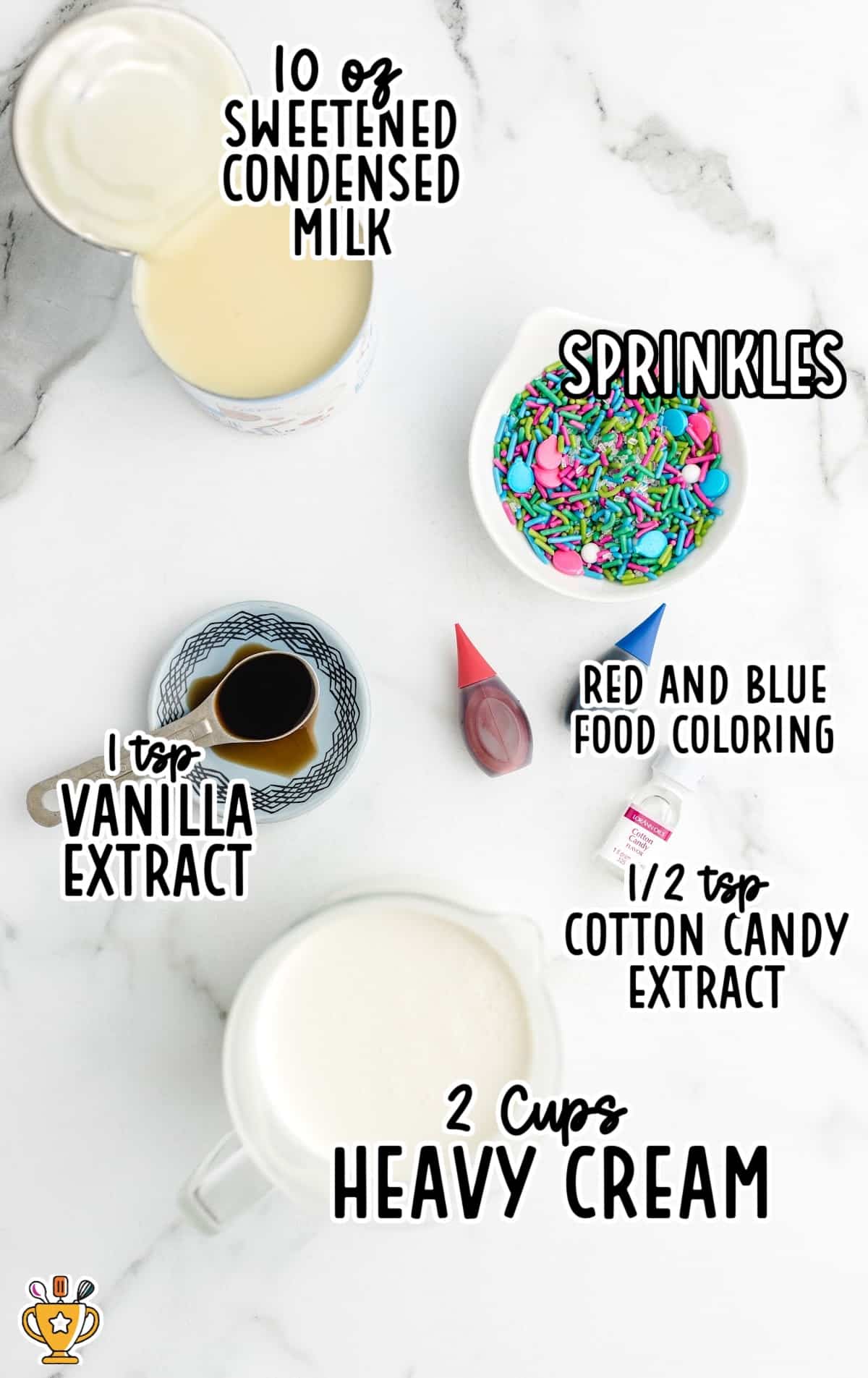 ingredients for making No Churn Cotton Candy Ice Cream