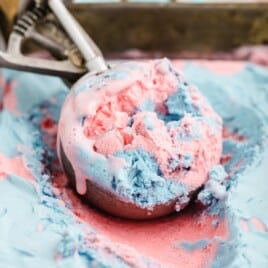 scooping some No Churn Cotton Candy Ice Cream