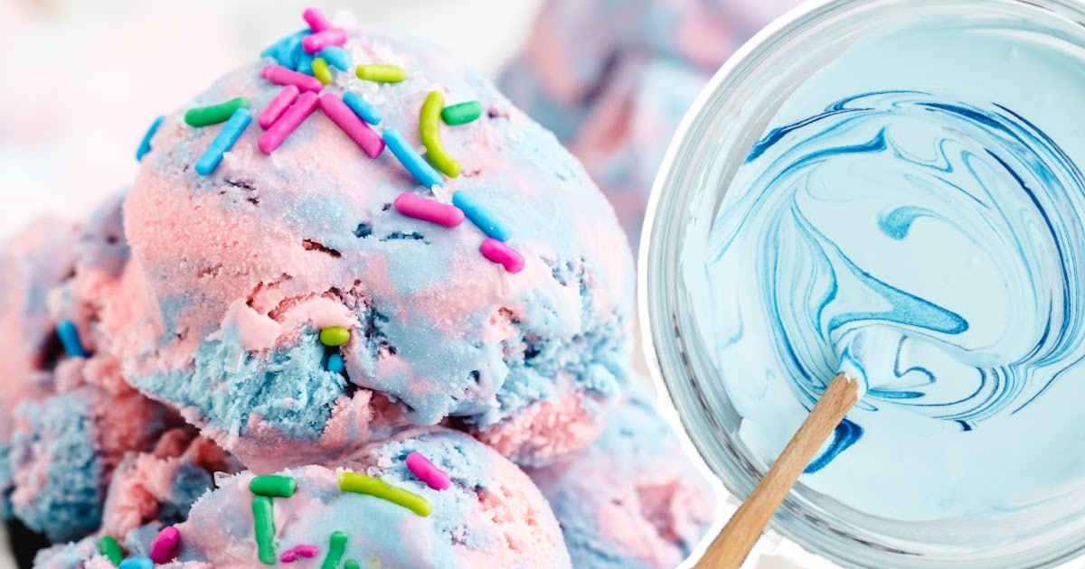 a closeup photo of No Churn Cotton Candy Ice Cream