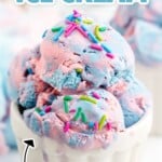 No Churn Cotton Candy Ice Cream in a glass