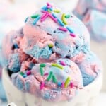 a cup full of No Churn Cotton Candy Ice Cream
