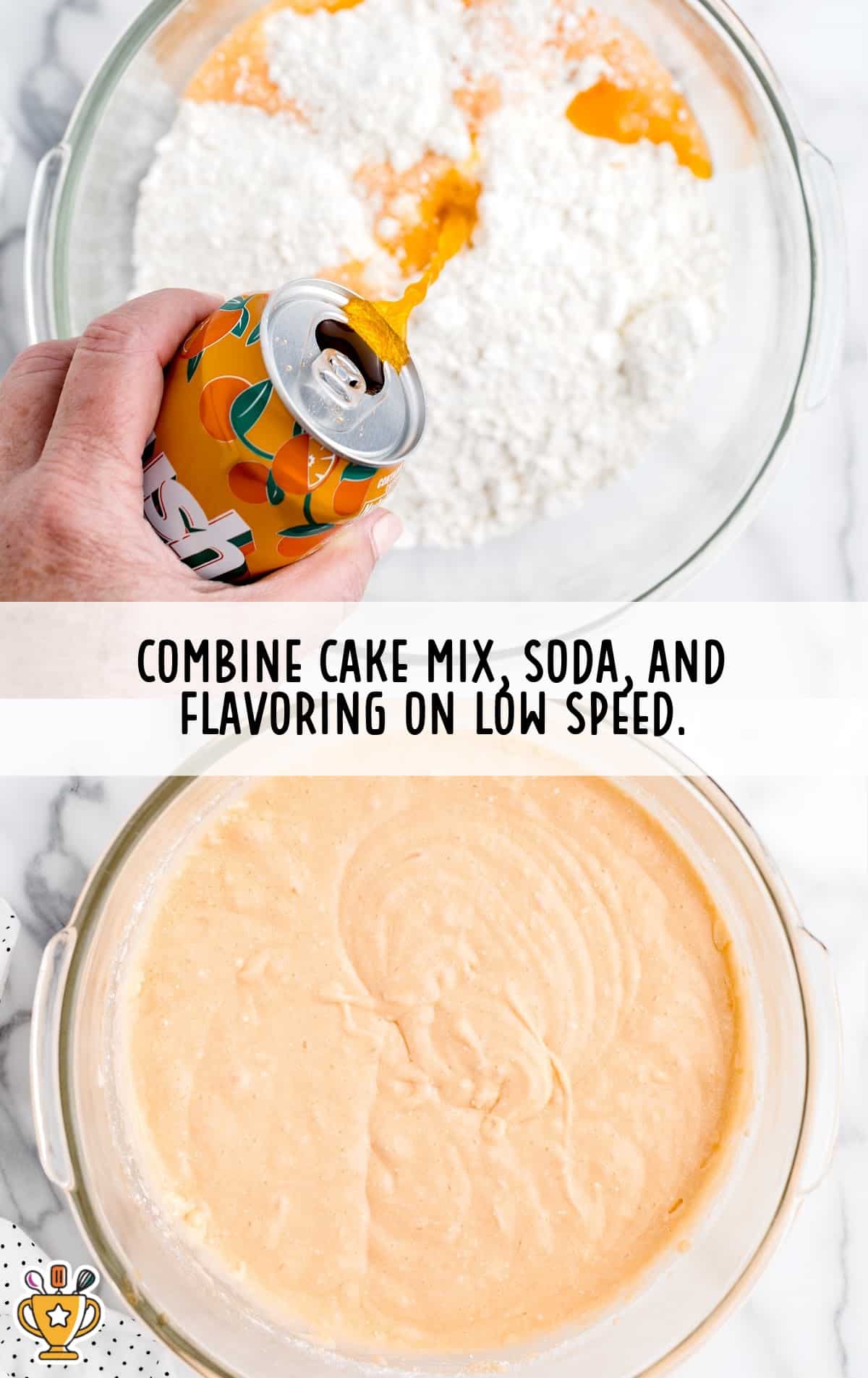 cake mix, soda and flavoring added in a bowl