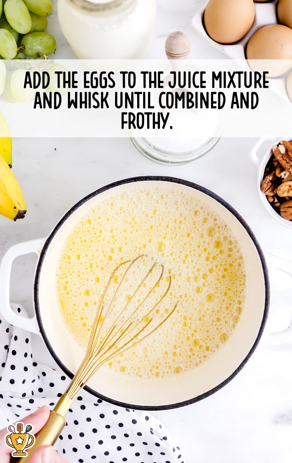 eggs added to the juice mixture and whisked until combined