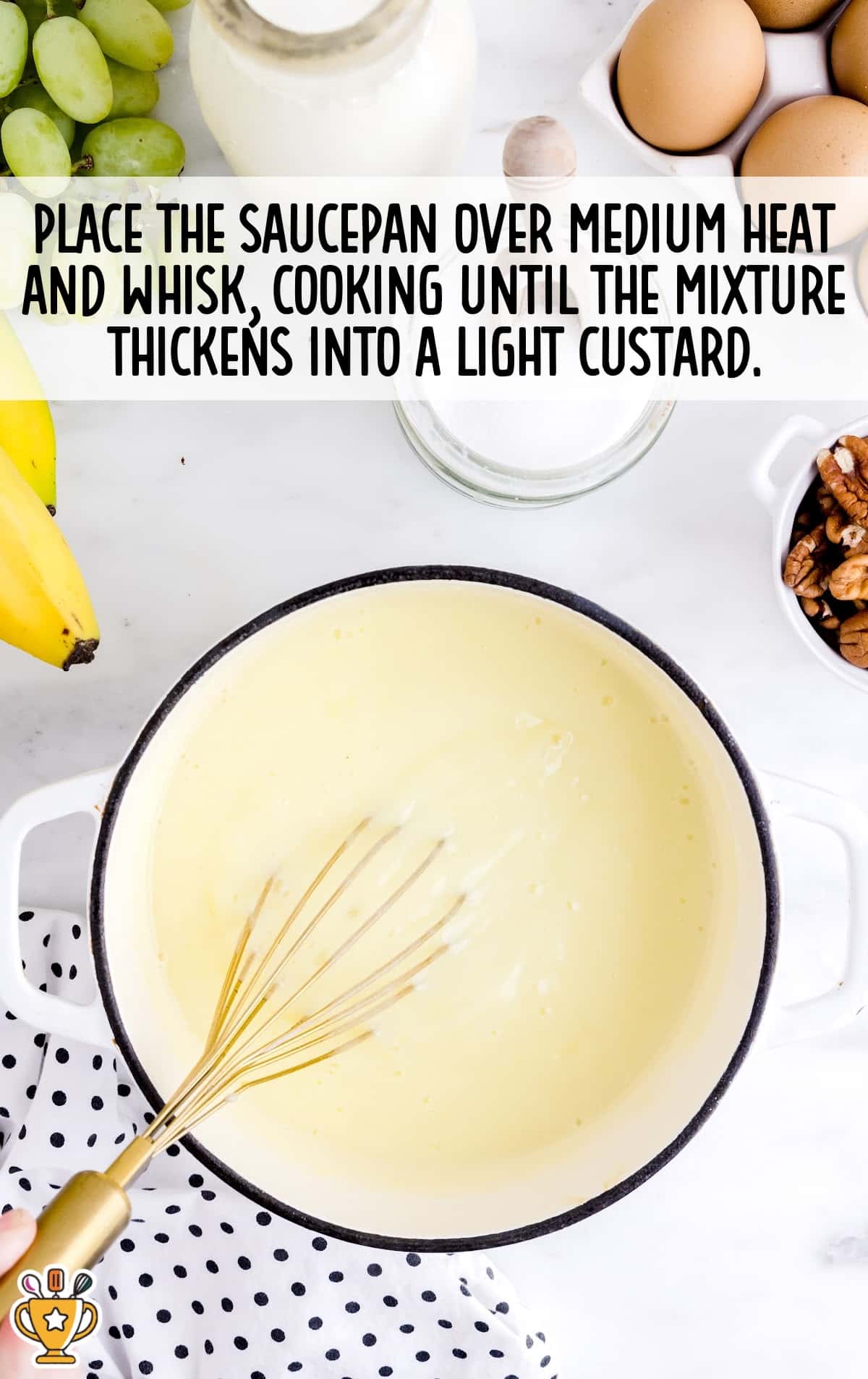 the saucepan placed over medium heat and whisked