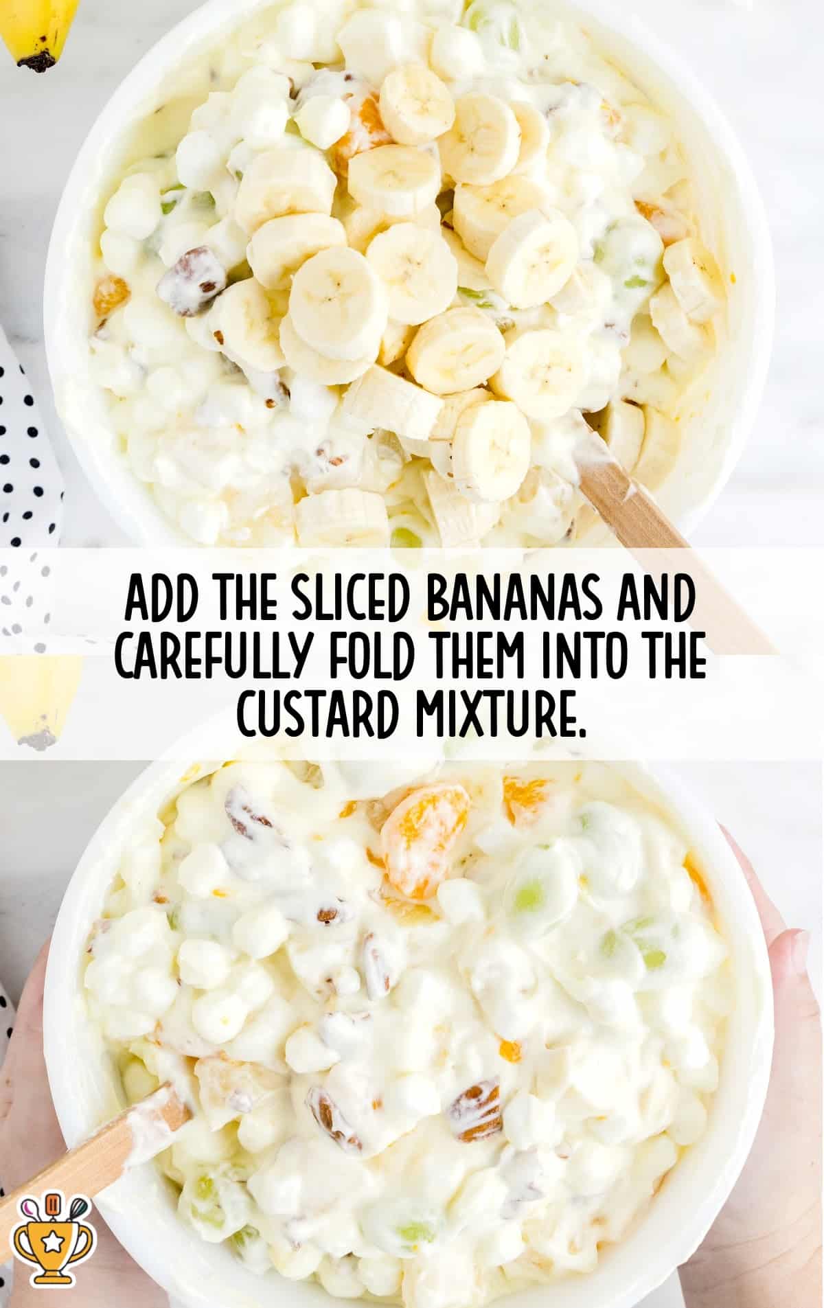 Sliced bananas added in a bowl