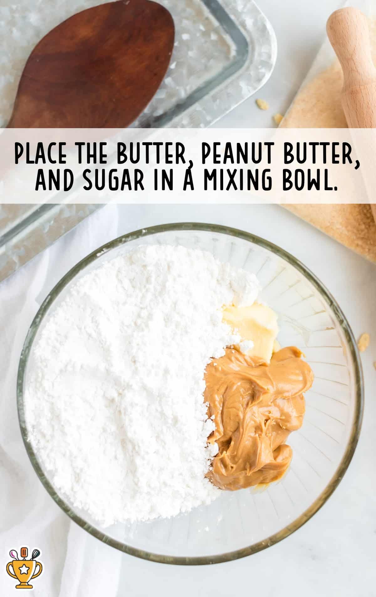butter, peanut butter and sugar mixed in a bowl
