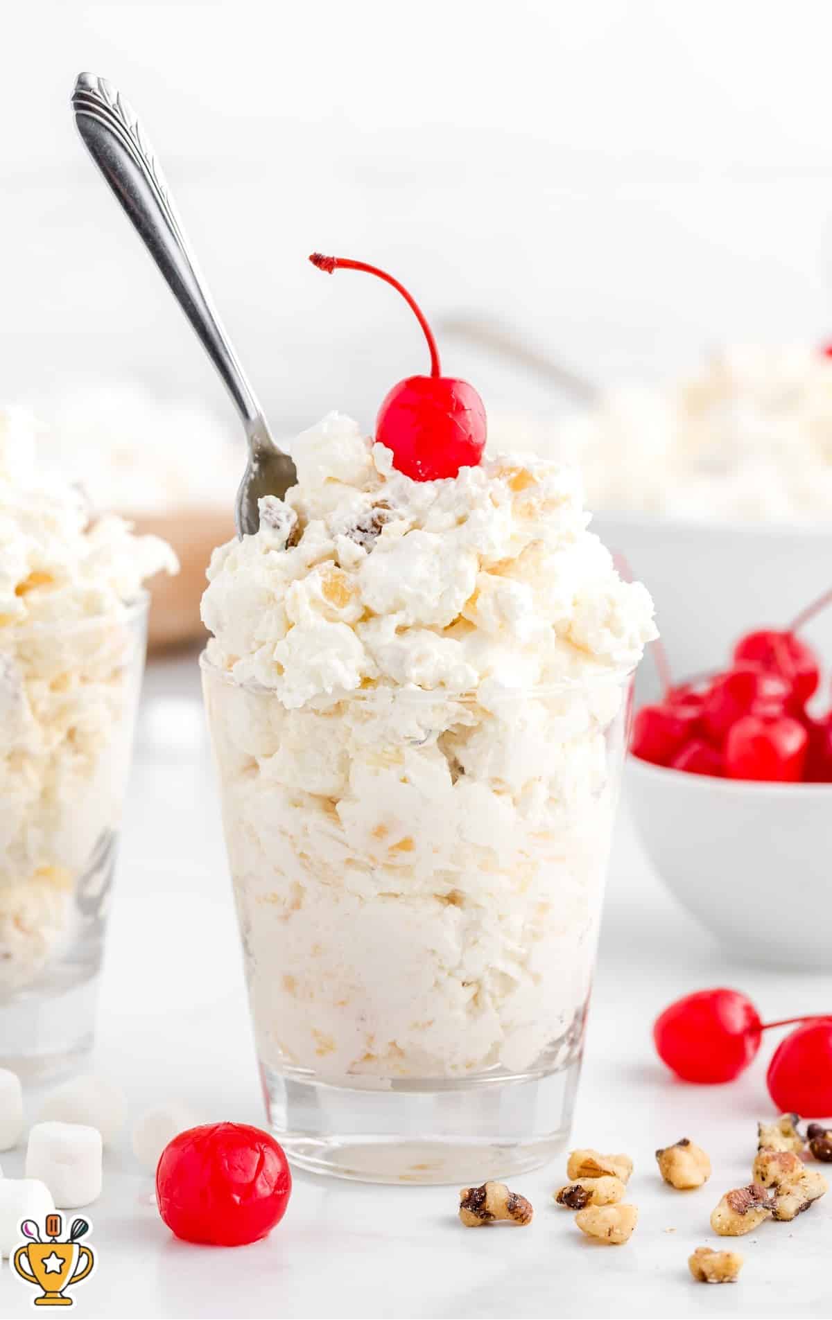a glass full of Pina Colada Fluff