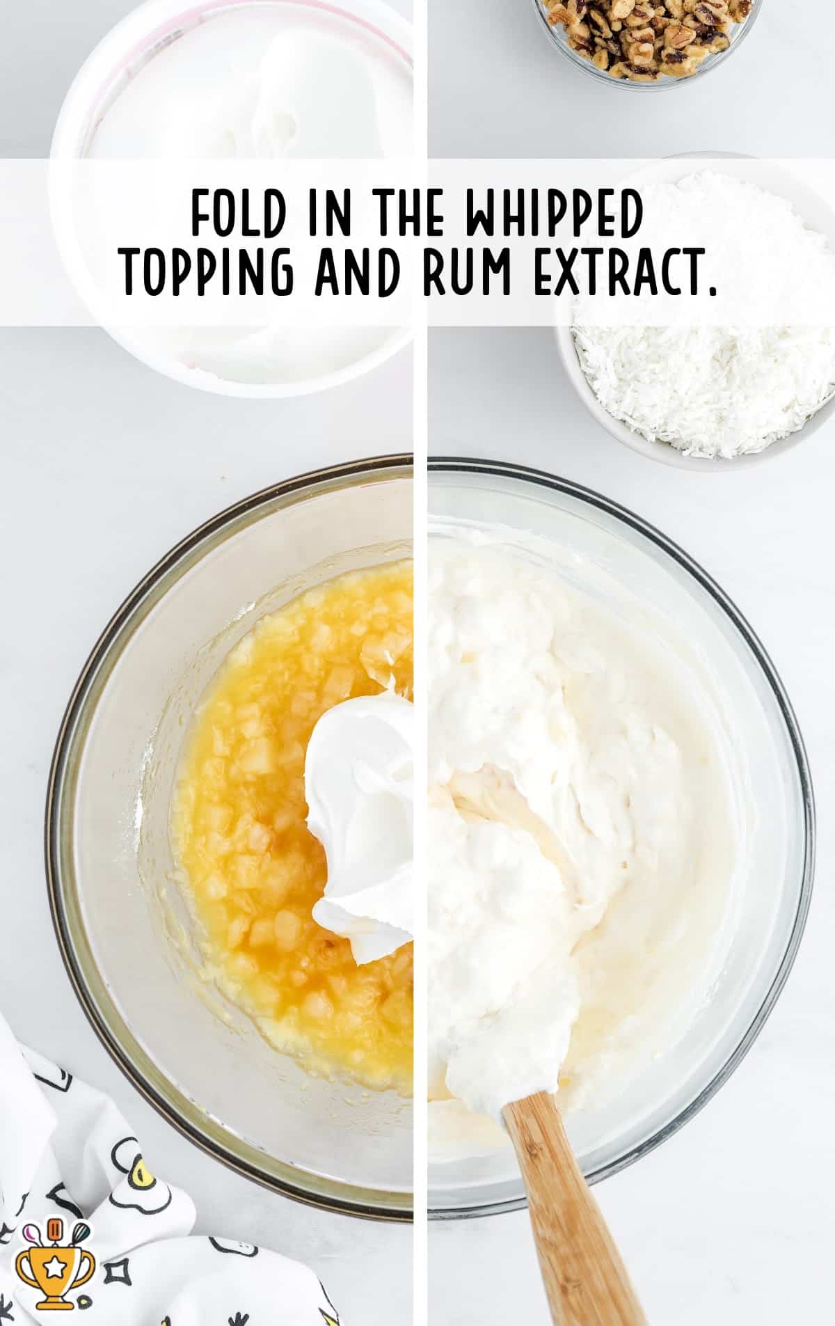 whipped topping and rum extract added in a bowl