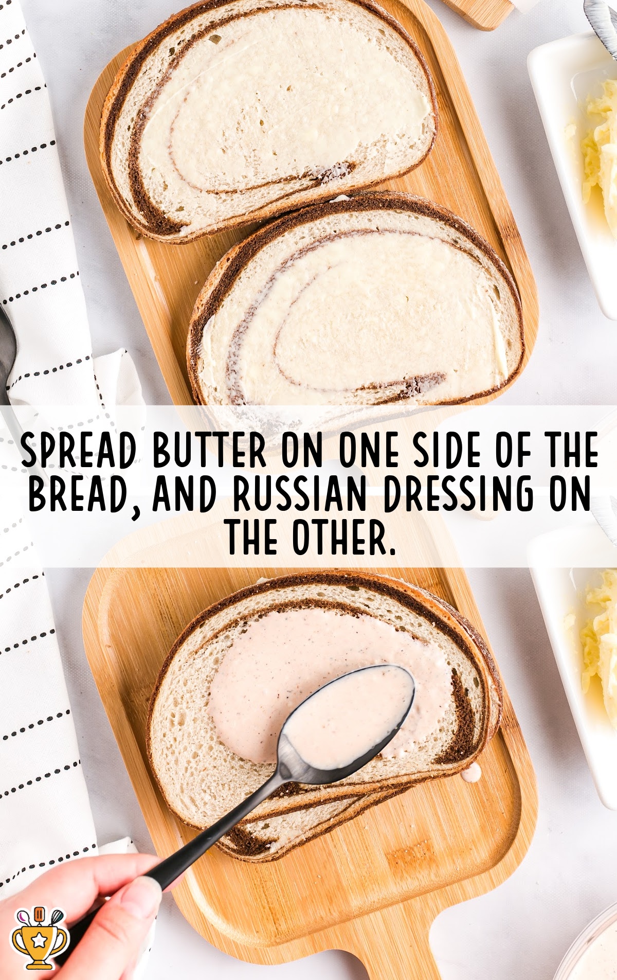 spreading butter on one side of the spread