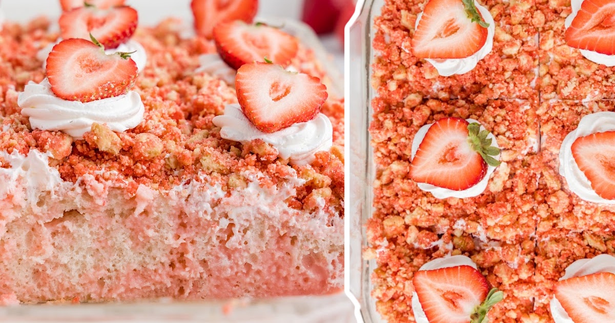 Strawberry Crunch Poke Cake