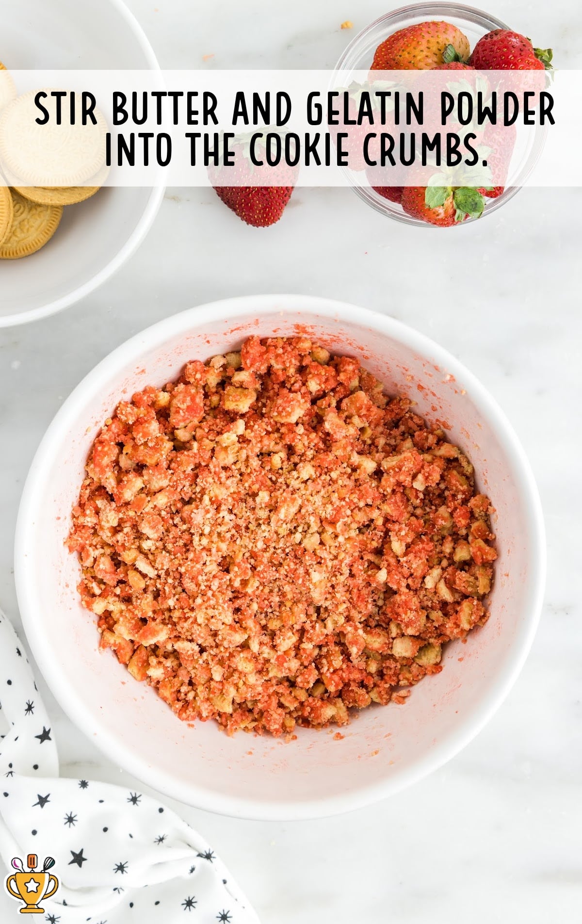 butter and gelatin powder into the cookie crumbs