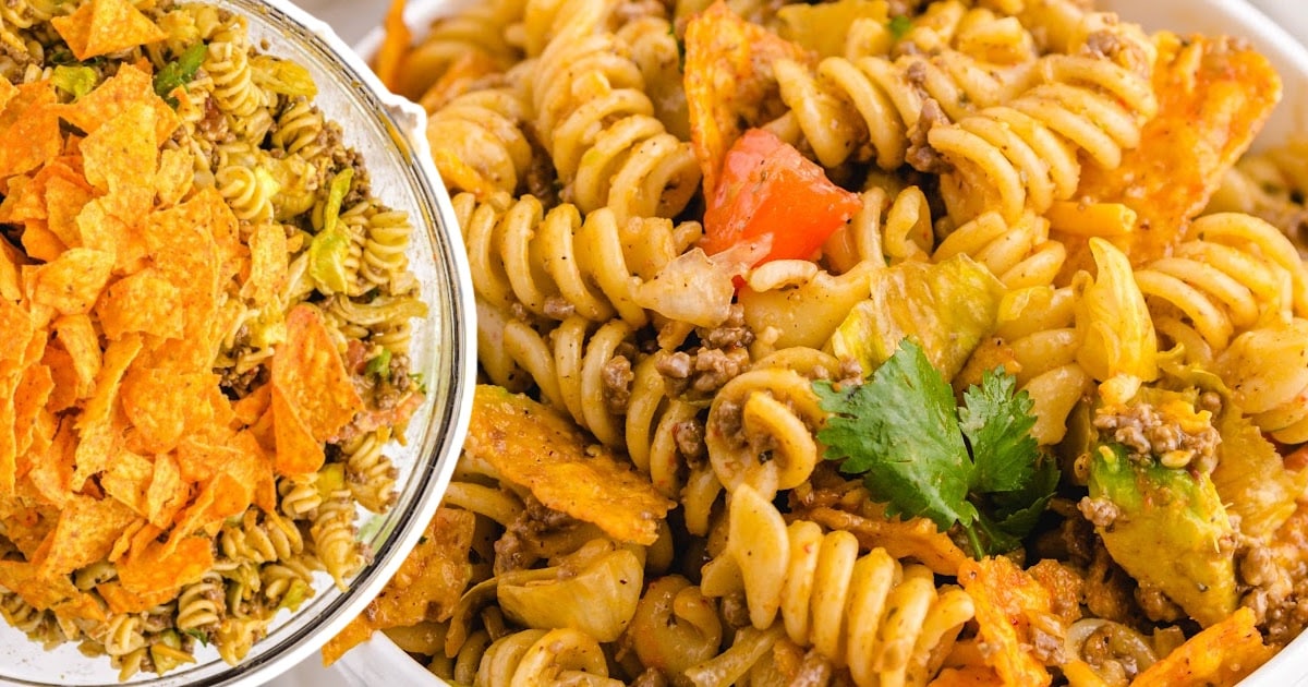 a close up photo of Taco Pasta Salad
