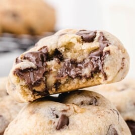 a Tollhouse Chocolate Chip Cookie on top of another
