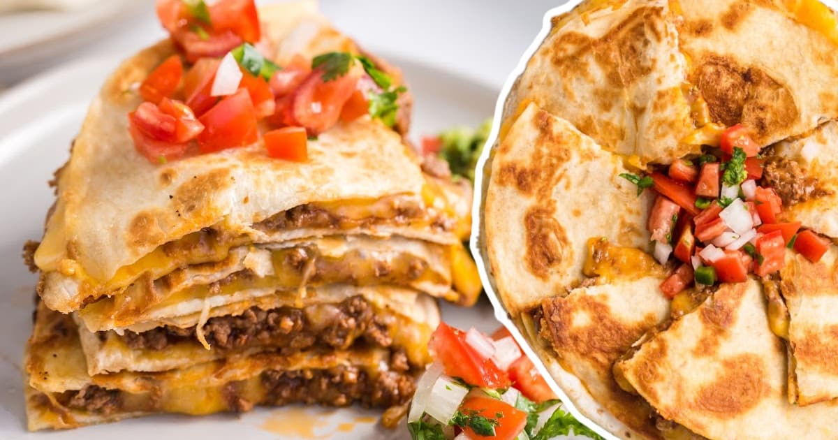 a piece of Cheesy Beef Quesadilla