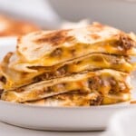 a Cheesy Beef Quesadilla on a plate
