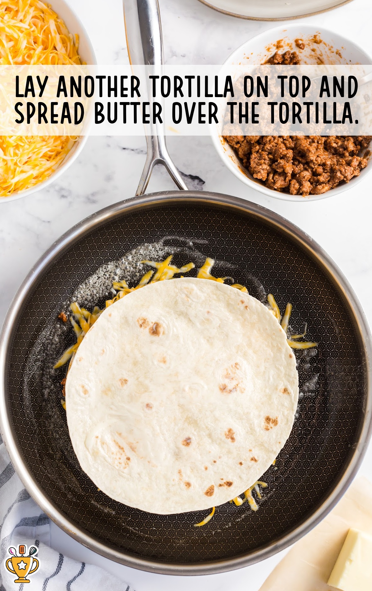 a tortilla laid on top