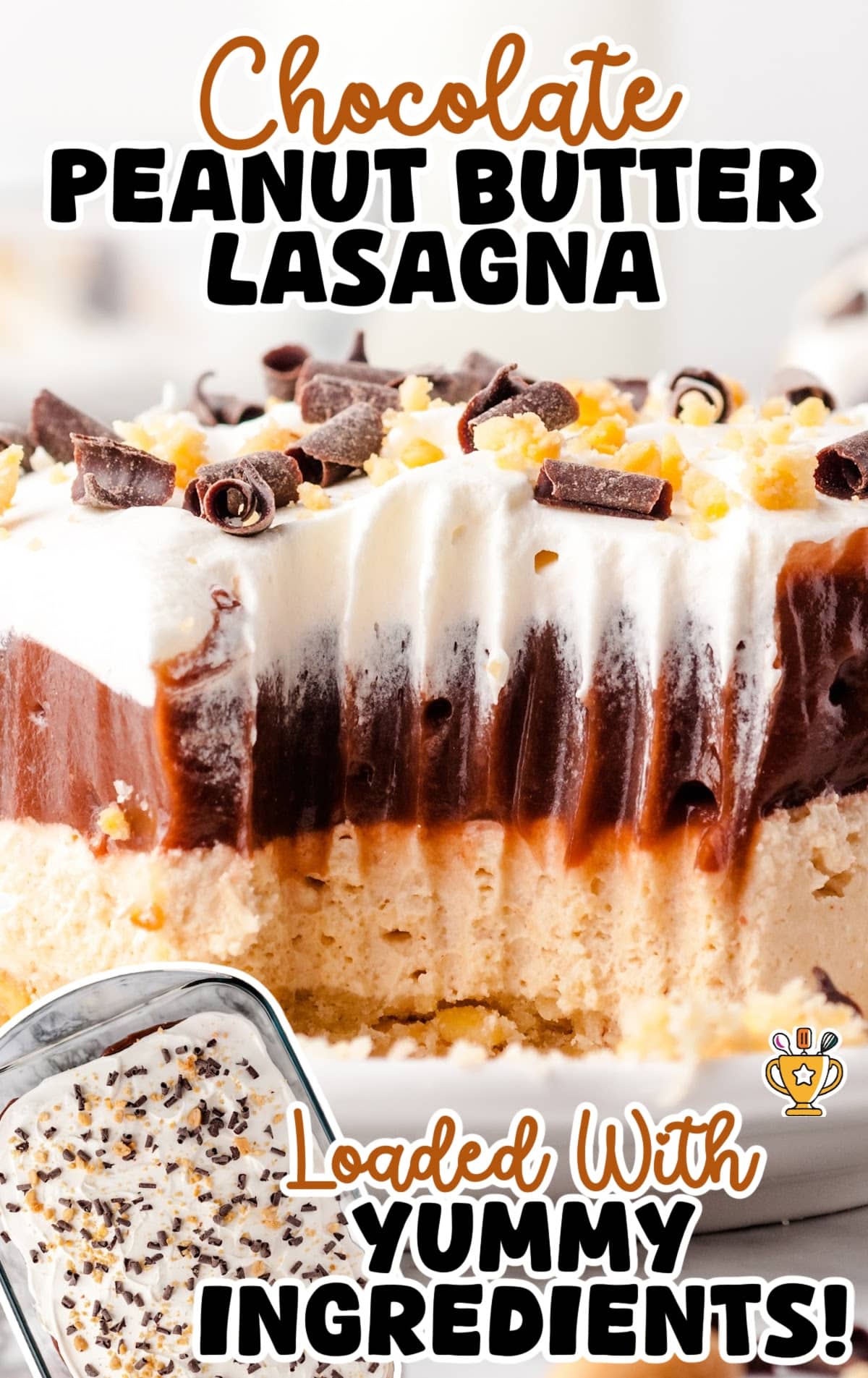 a piece of Chocolate Peanut Butter Lasagna on a white plate
