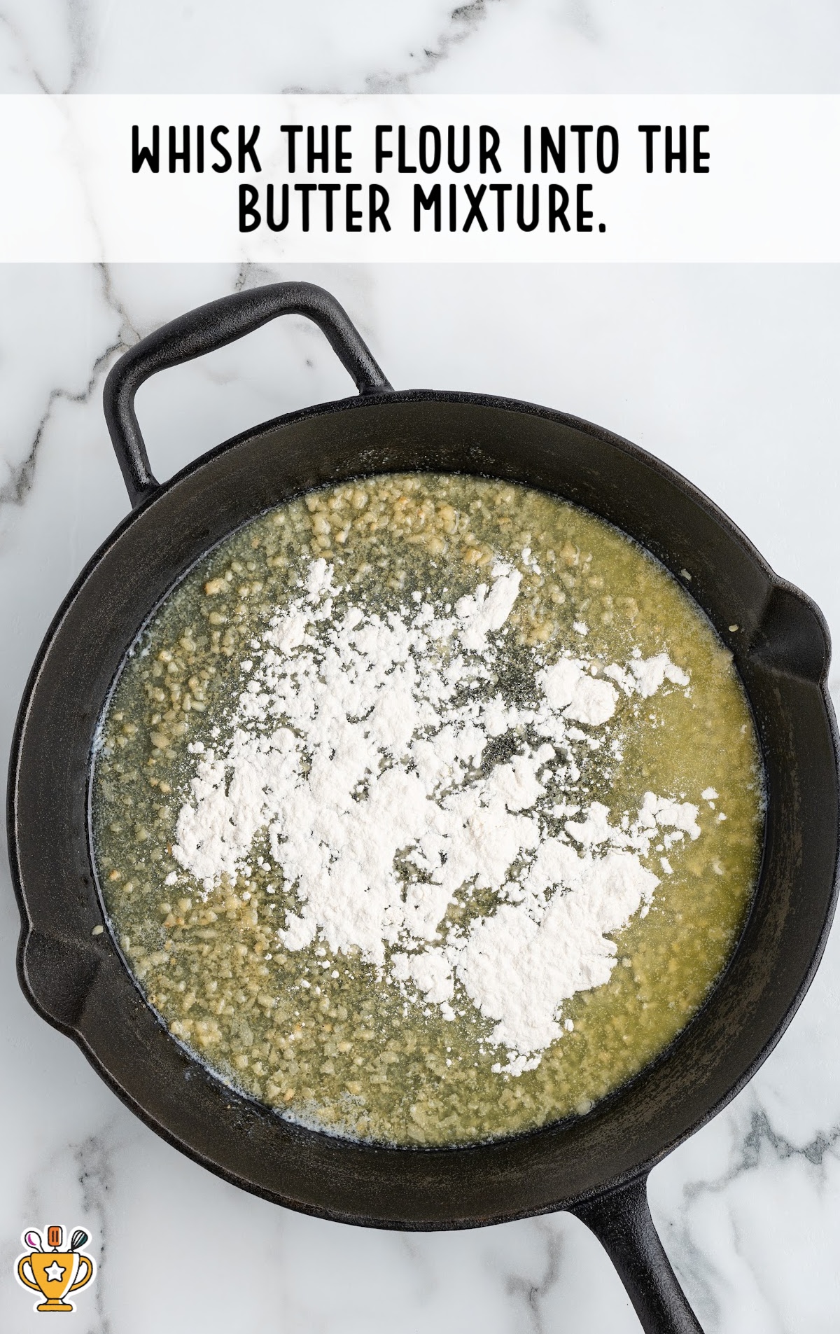 flour mixed with butter mixture in a skillet