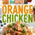 a bowl served with rice and Crockpot Orange Chicken