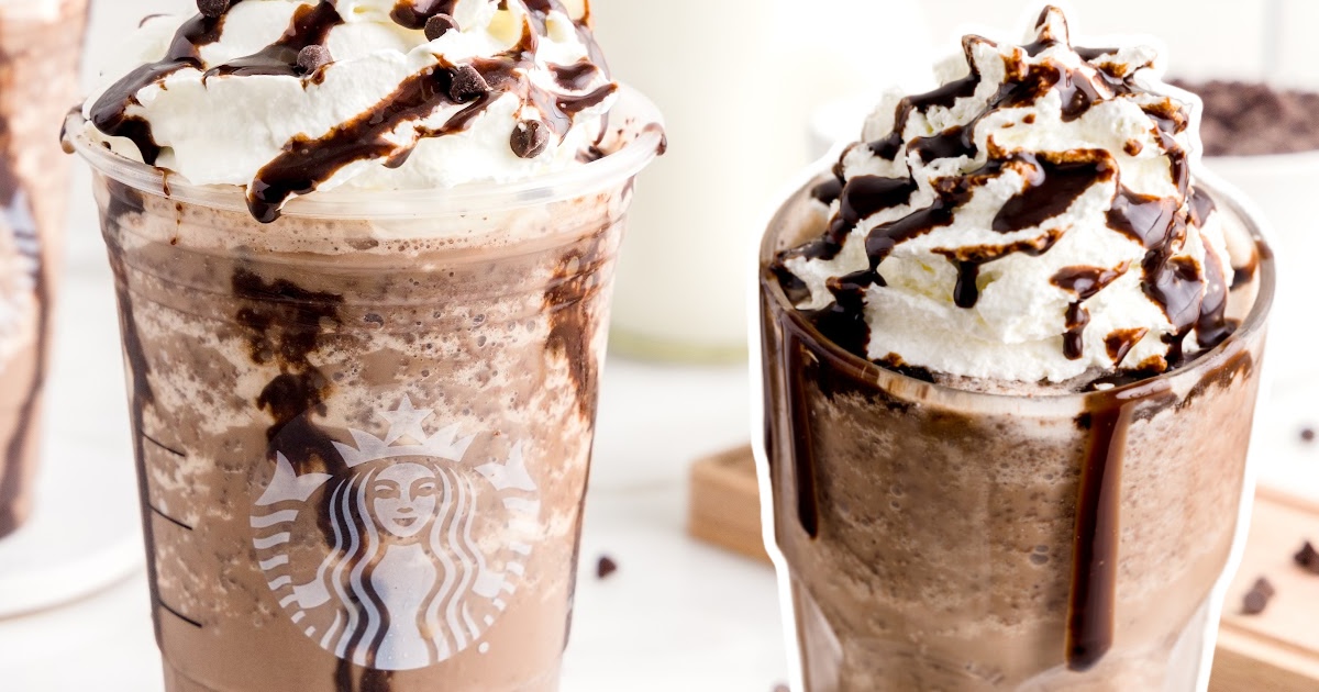 a glass and a mug full of Double Chocolate Chip Frappuccino