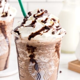 a mug full of Double Chocolate Chip Frappuccino
