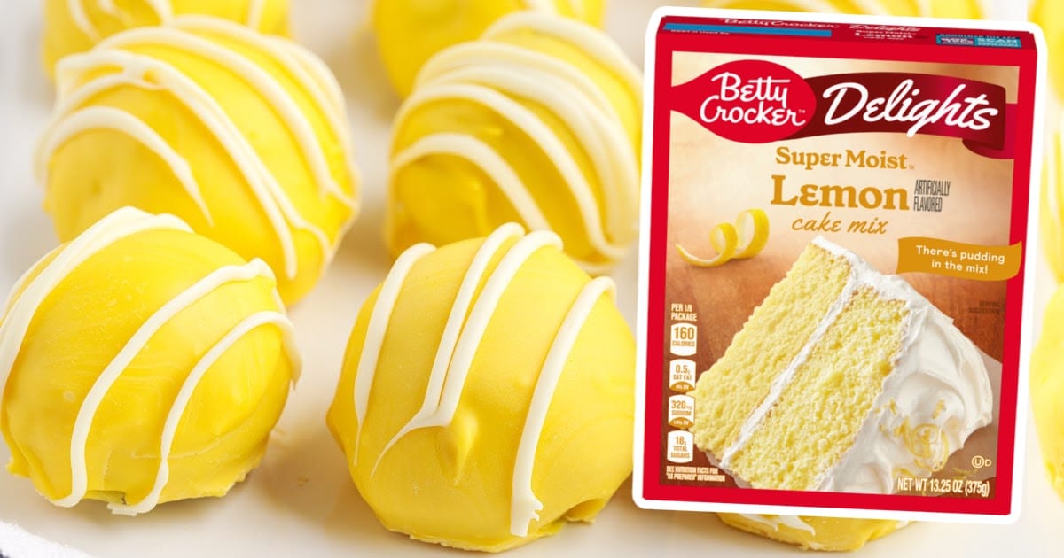 a bunch of Lemon Blueberry Cheesecake Bites with a box of cake mix on the side