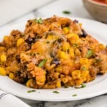 Mexican Beef and Rice Casserole on a plate