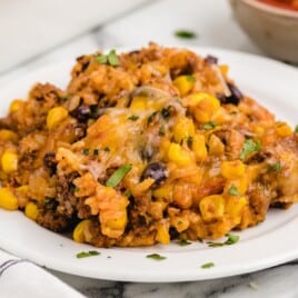 Mexican Beef and Rice Casserole on a plate