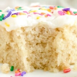 a piece of Vanilla Crazy Cake on a plate